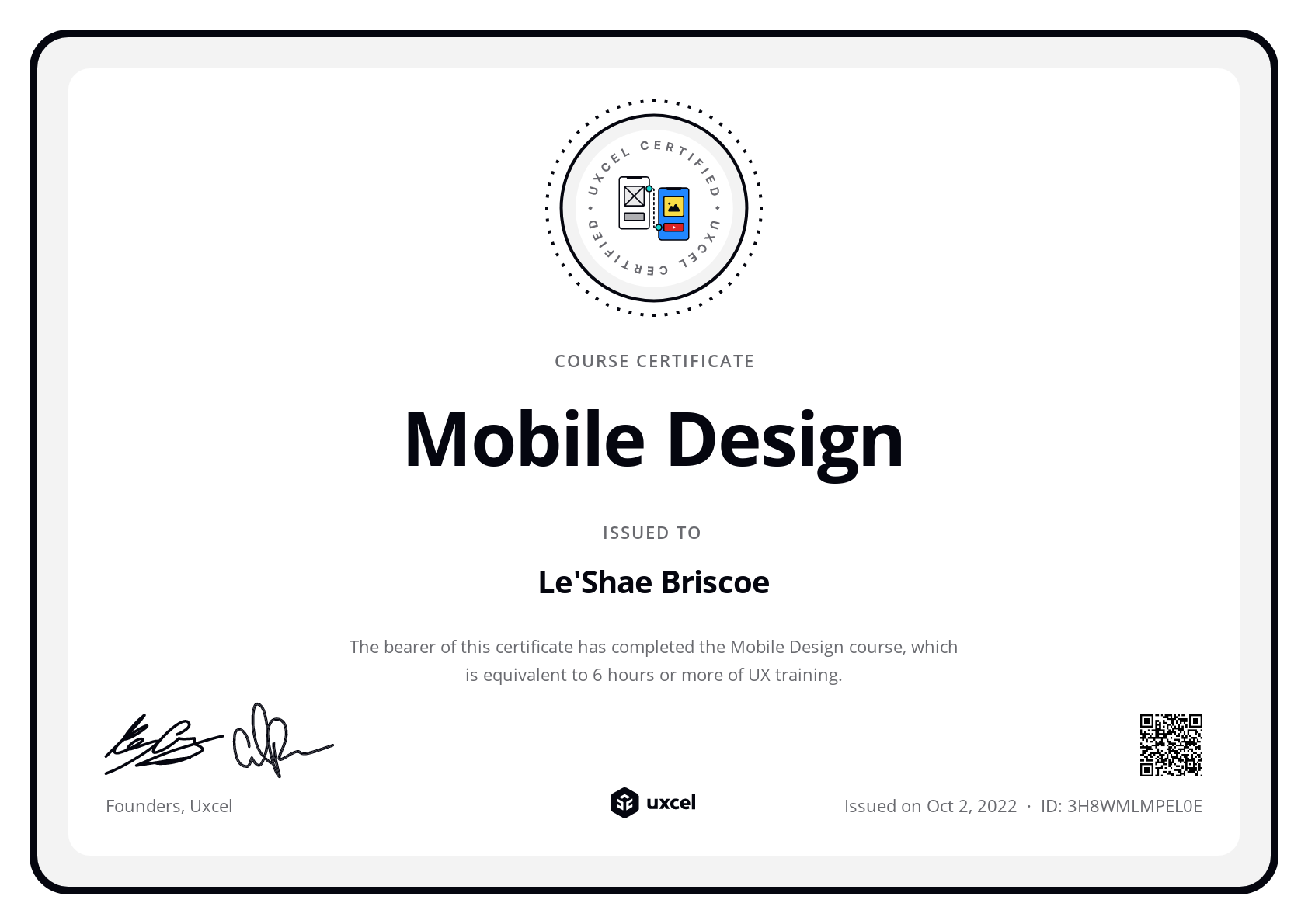 Le'Shae Briscoe's certificate